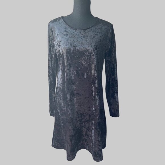 TAHARI Black Crushed Velvet Long  Sleeve Dress Made in Canada - Picture 1 of 13